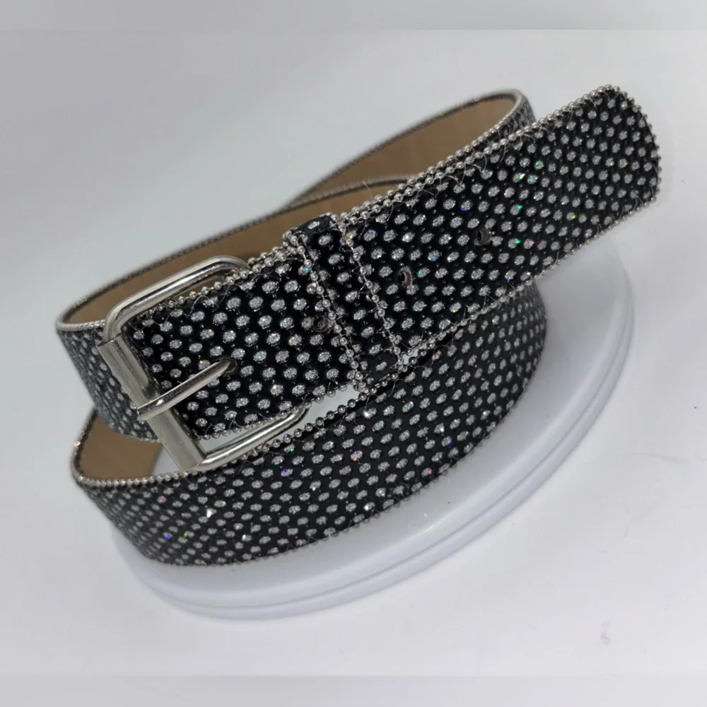 BLACK RHINESTONE BELT Western Y2K Women's Emo Goth‎ Studded Silver Streetwear 2X